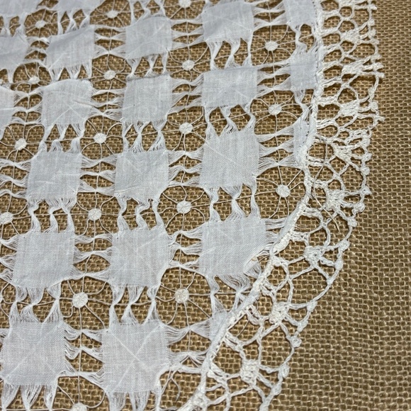 VTG Linen Drawn Pulled Thread Embroidery Lace Doily NEW NWT Crochet border 19" - Picture 5 of 8